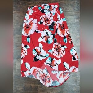 Apt. 9 Red and White Floral Hawaiian High Low Skirt